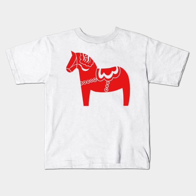 Swedish Dala Horse Kids T-Shirt by BeanstalkPrints